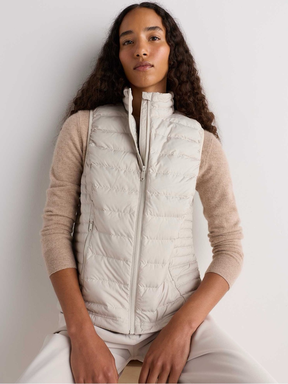Quince Lightweight Down Packable Puffer Vest - Travertine Beige/Light Tan Medium